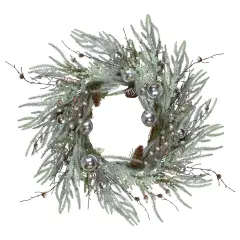 Northlight 28" Artificial Pine Frosted Christmas Wreath with Silver Berries-Unlit Green