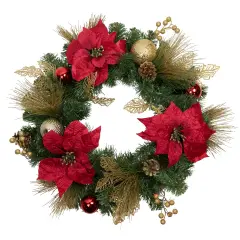 Northlight Poinsettias and Ball Ornaments Artificial Christmas Wreath - 24" - Unlit Red