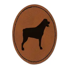 Rottweiler Dog Solid Round Iron-On Engraved Faux Leather Patch Applique - 2.5" Brown