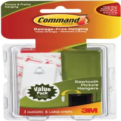 Command Large Sawtooth Picture Hangers-White 3 Hangers & 6 Strips