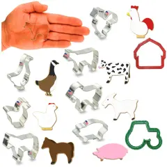 CookieCutter.Com Brand Miniature Farm Animals Cookie Cutter 9 Pc Set. USA Tin Plate Steel
