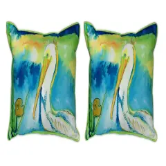Pair of Betsy Drake `White Pelican` Indoor/Outdoor Pillows 16 In. X 20 In.
