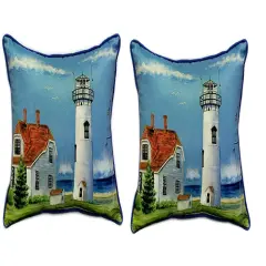 Pair of Betsy Drake Chatham MA Lighthouse Large Pillows