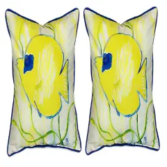 Pair of Betsy Drake Yellow Tang Large Pillows 18 Inchx18 Inch