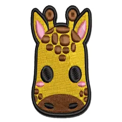 Charming Kawaii Chibi Giraffe Face Blushing Cheeks Multi-Color Embroidered Iron-On or Hook & Loop Patch Applique