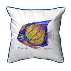 Betsy Drake Blue Ring Angelfish Extra Large 22 X 22 Indoor/Outdoor White Pillow