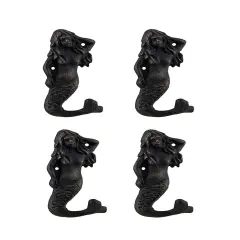 Set of 4 Blackened Bronze Finish Cast Iron Mermaid Wall Hooks