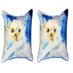 Pair of Betsy Drake `Junior the Cat` Indoor/Outdoor Pillows 16 In. X 20 In.