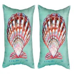 Pair of Betsy Drake Scallop - Teal No Cord Pillows