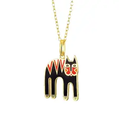Laurel Burch Magicat Cloisonne Pendant w/ Necklace