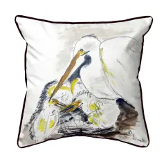 Betsy Drake Egret & Chicks Large Indoor/Outdoor Pillow 18x18