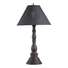 Irvin's Country Tinware Davenport Lamp in Hartford Black with Red with Shade