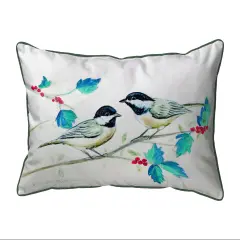 Betsy Drake Christmas Chickadees Extra Large Zippered Pillow 20x24