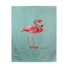 Betsy Drake Pink Flamingo on Aqua Beach Towel Multicolor