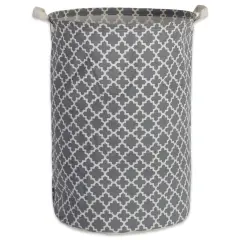DII Pe Coated Cotton/Poly Laundry Hamper Lattice Gray Round