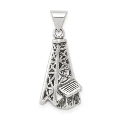 Sterling Silver Antiqued Oil Derrick Pendant Jewelry 28.1mm x 12.8mm
