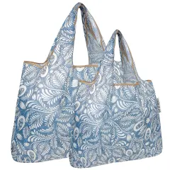Wrapables Large & Small Foldable Tote Nylon Reusable Grocery Bags, Set of 2 Gray Ferns