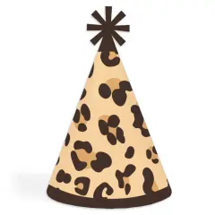Big Dot of Happiness Leopard Print - Cone Happy Birthday Party Hats for Kids and Adults - Set of 8 (Standard Size)