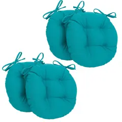 16-inch Solid Twill Round Tufted Chair Cushions (Set of 4) - Aqua Blue
