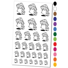 Happy Kawaii Mushroom Friends Temporary Tattoo Water Resistant Fake Body Art Set Collection Dark Blue