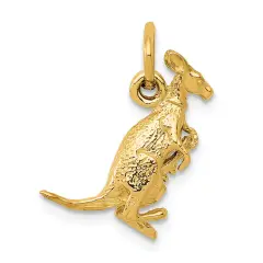 14K Yellow Gold 3D Kangaroo with Joey Baby Charm Jewerly 15mm x 10mm
