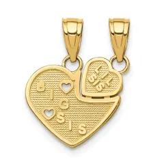 10K Gold Big Sis Lil Sis Break Apart Heart Charm Pendant Jewelry 18mm x 12mm