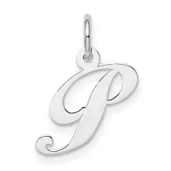 Sterling Silver Small Script Initial Letter P Charm Jewerly 16mm x 10mm