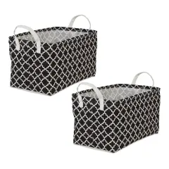 DII PE-Coated Cotton Polyester Laundry Bin Lattice Black Rectangle Large 10.5x17.5x10.5 (Set of 2)