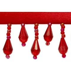 5 yards of Joanne Beaded Teardrop Fringe Trim | 5 yard cut Red