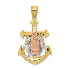 10K Gold Two Tone Mariner Blessed Mother Pendant Charm Jewelry 30mm x 21mm