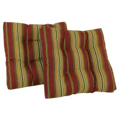 19-inch Squared Spun Polyester Tufted Dining Chair Cushion (Set of Two) - Kingsley Stripe Ruby