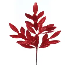 21" Red Glitter Bay Leaf Spray - Set of 36, Vibrant Holiday Accents, Ideal for Christmas Decor & Floral Arrangements - Perfect for Home, Office - 2024 Christmas Collection, Floral Home by Artificial Flowers