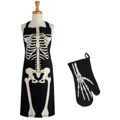 DII Skeleton Print Apron & Oven Mitt Kitchen Set