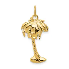 14K Yellow Gold Palm Tree Charm Tropical Beach Jewelry 27.5mm x 13mm