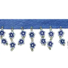 5 Yards of Daisy Beaded Fringe Trim - 1 1/4 inch wide Black Blue