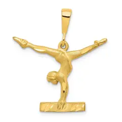 10K Yellow Gold Gymnast on Balance Beam Charm Jewelry 30mm x 26mm