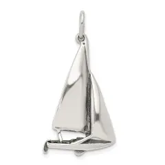Sterling Silver Antiqued Sailboat Charm Pendant Jewelry 33mm x 21mm