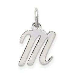 Sterling Silver Small Script Initial Letter M Charm Jewerly 16mm x 8mm