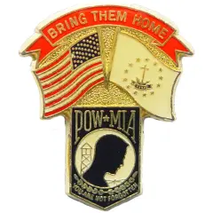 American POW & Rhode Island Flags Pin 1 1/4"