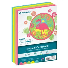 Printworks Tropical Cardstock, Includes Cherry, Coral, Green, Yellow and Teal Cardstock, 8 &frac12;&rdquo; x 11&rdquo;, 200 Sheets (00663)