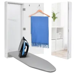 Ivation Foldable Ironing Board Cabinet Wall-Mount W/Full Mirror Doo