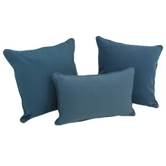 Double-corded Solid Twill Throw Pillows with Inserts (Set of 3) - Indigo