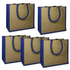 Pack of 5 Dakota Two Tone Gusset Jute Tote Bag Crafting Essential Blue