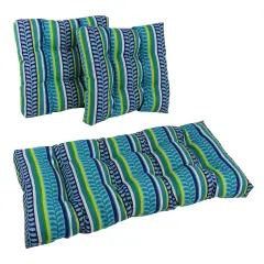 Square Spun Polyester Outdoor Tufted Settee Cushions (Set of 3) - Pike Azure