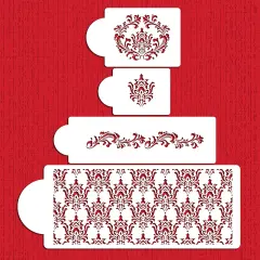 Filigree Damask Cake Stencil Set | C550 by Designer Stencils | Cake Decorating Tools | Baking Stencils for Royal Icing, Airbrush, Dusting Powder | Reusable Plastic Food Grade Stencil for Cakes | Easy to Use & Clean Cake Stencil