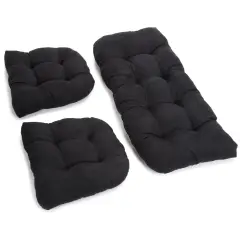 U-Shaped Microsuede Tufted Settee Cushion Set (Set of 3) - Black