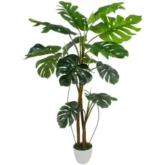 Northlight Real Touch&trade; Artificial Monstera Artificial Plant in a White Textured Pot - 4.25' Green