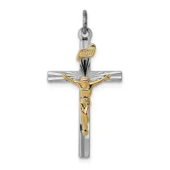 Gold Plated Sterling Silver INRI Crucifix Charm Jewerly 30mm x 16mm