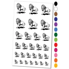 Regal Maned Lion Walking Temporary Tattoo Water Resistant Fake Body Art Set Collection Dark Green