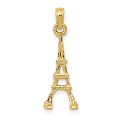 14K Gold Eiffel Tower Charm Polished Paris Pendant Jewerly 24mm x 9mm